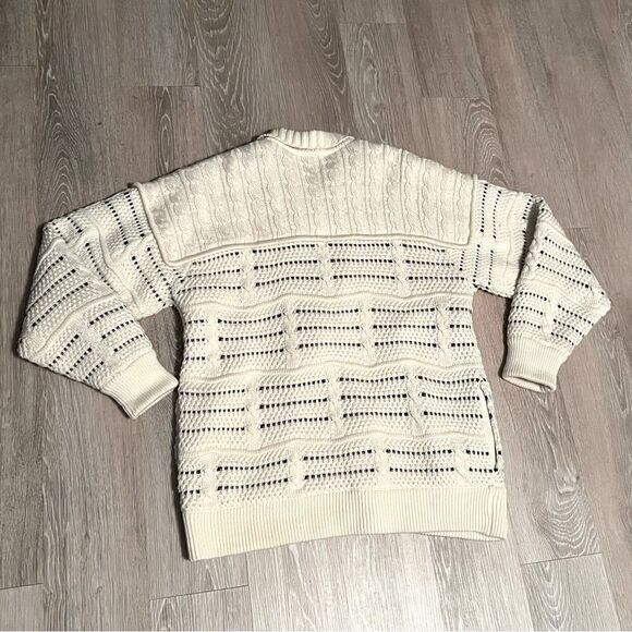 70's LeRoy Grandpa Chunky Wool Blend Textured Knit Oversized Sweater Jacket M - Picture 9 of 17